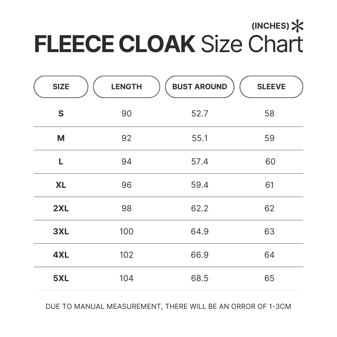 Fleece Cloak Size Chart - Dead Space Shop