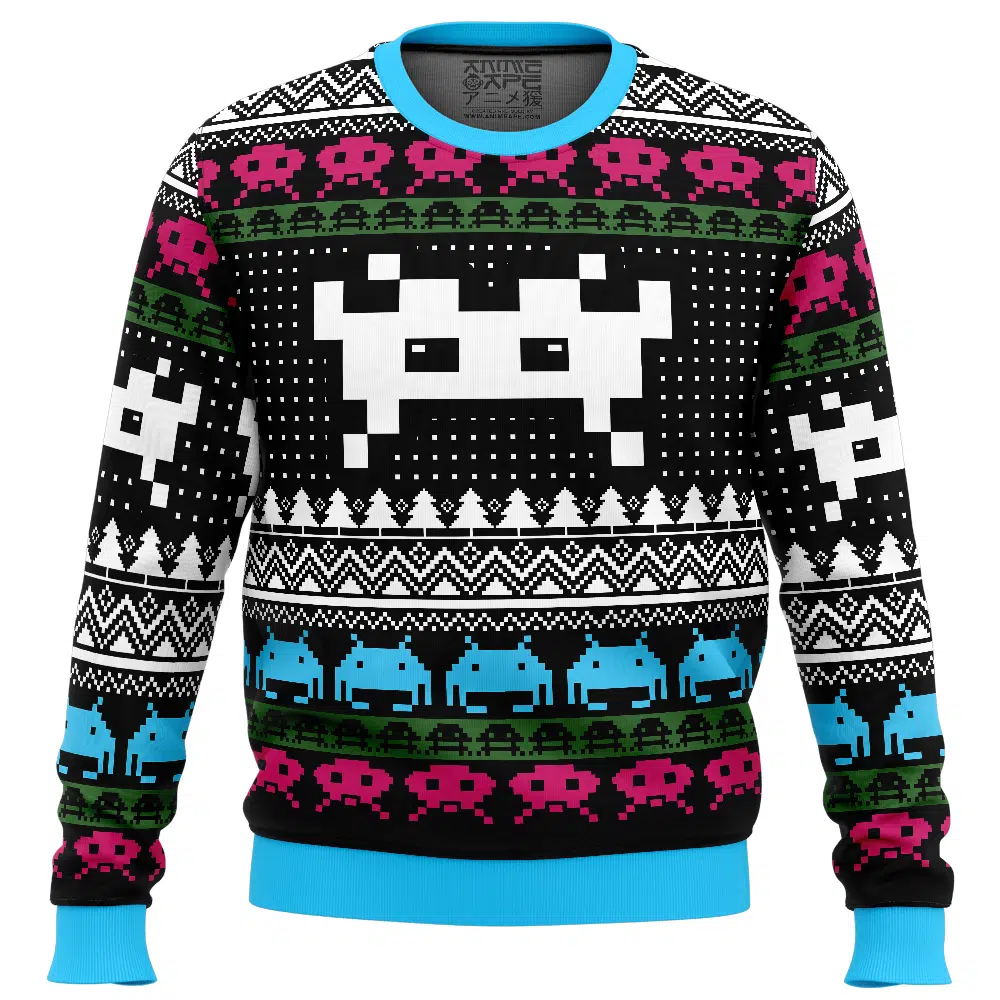 Christmas Space Invaders Ugly Christmas Sweater FRONT mockup - Dead Space Shop
