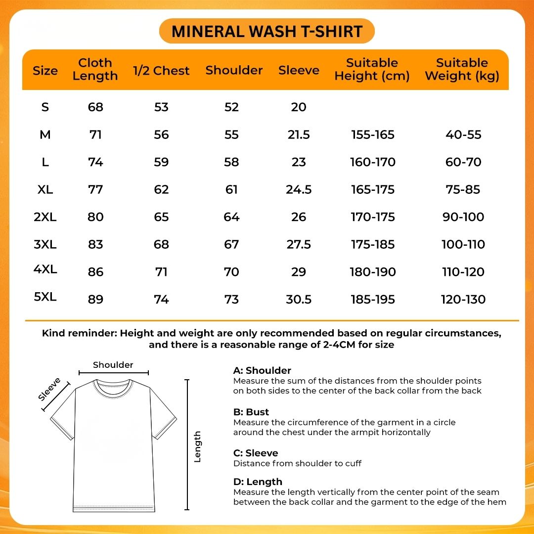 Mineral Wash T Shirt Size Chart - Dead Space Shop